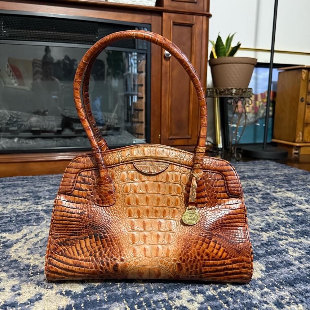 Brahmin Brown Crocodile-Embossed Shoulder Bag